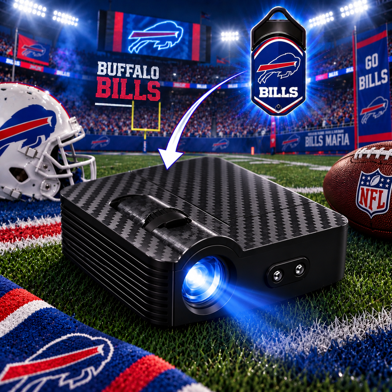 FanBeam projector with Buffalo Bills shield slide