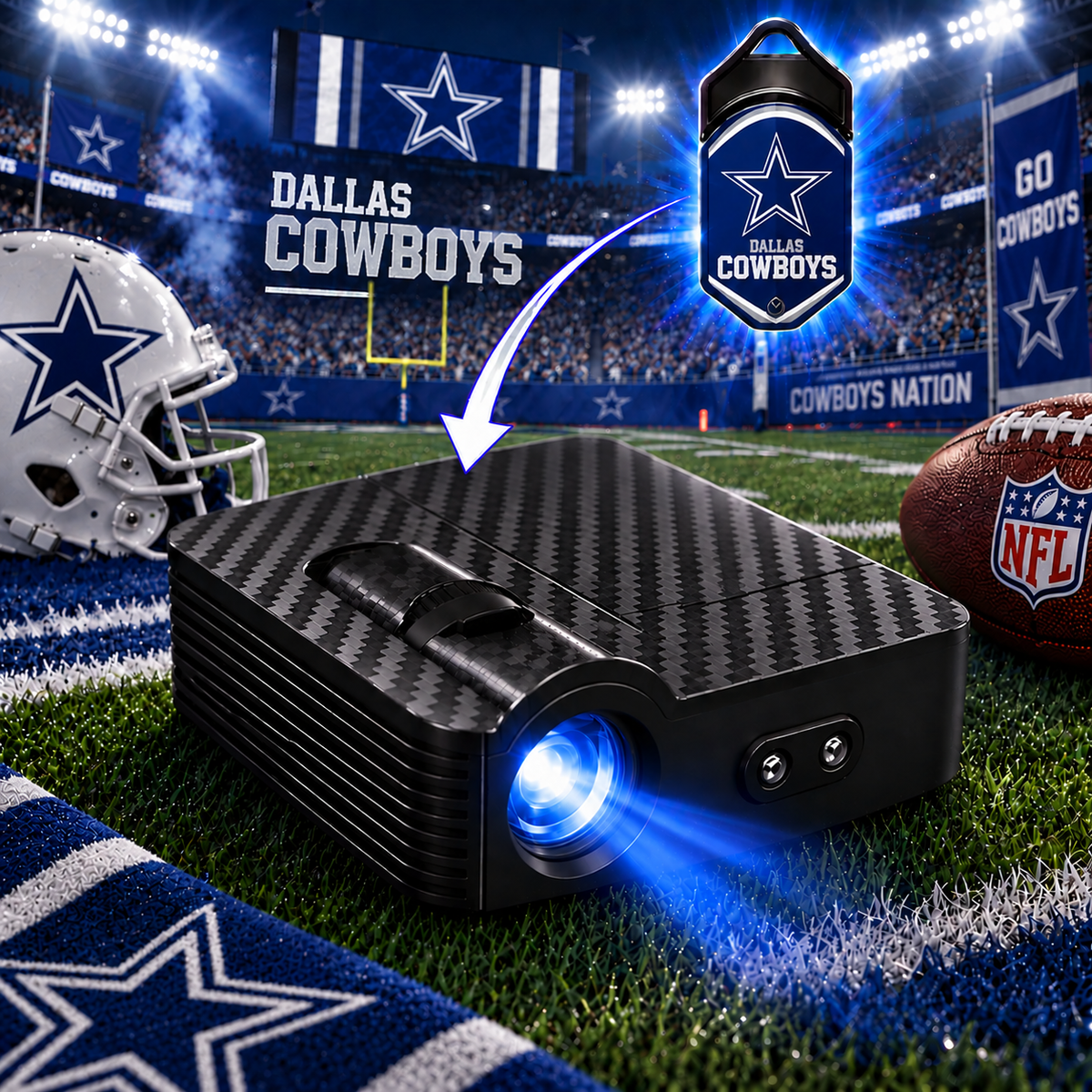 FanBeam projector with Dallas Cowboys shield slide