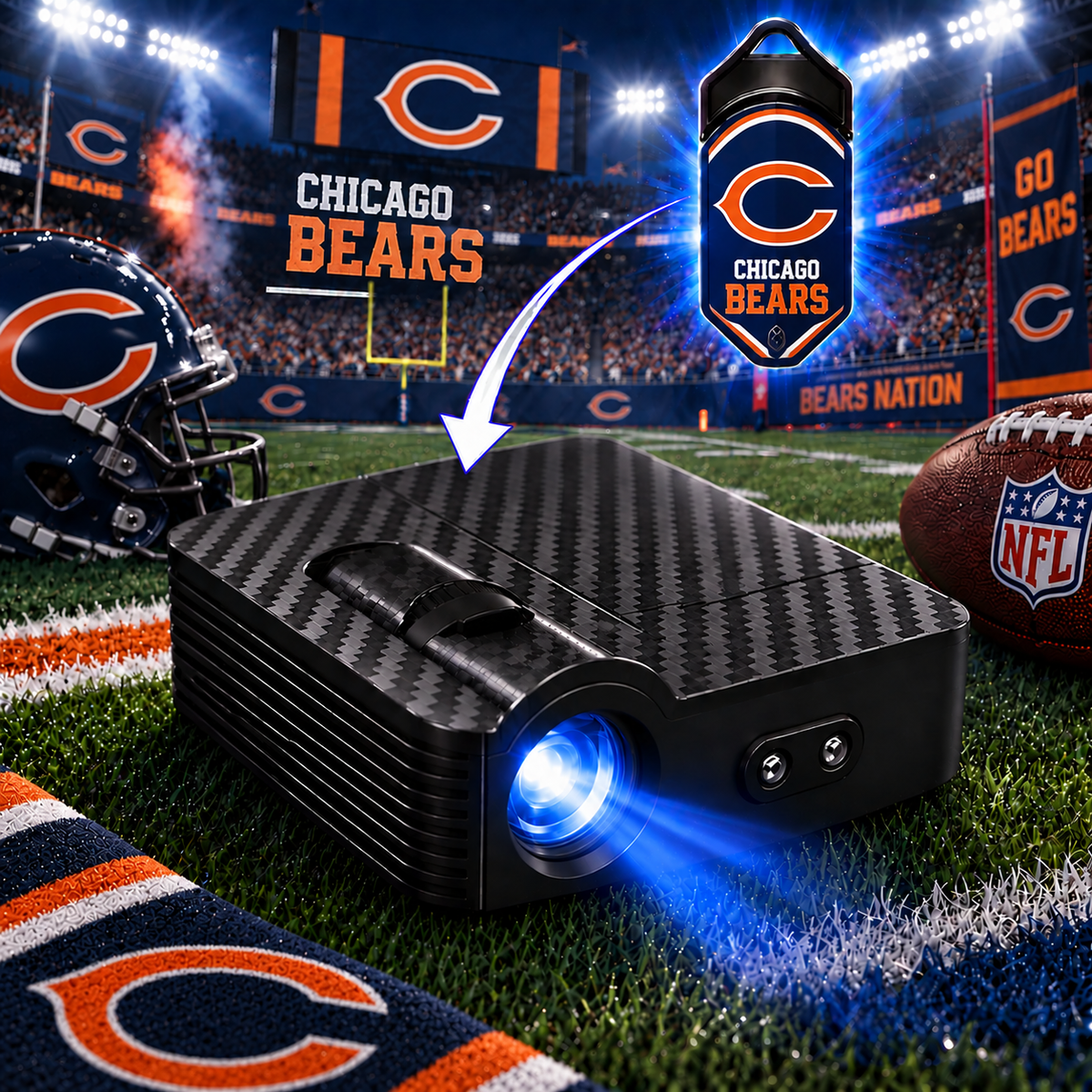 FanBeam projector with Chicago Bears shield slide